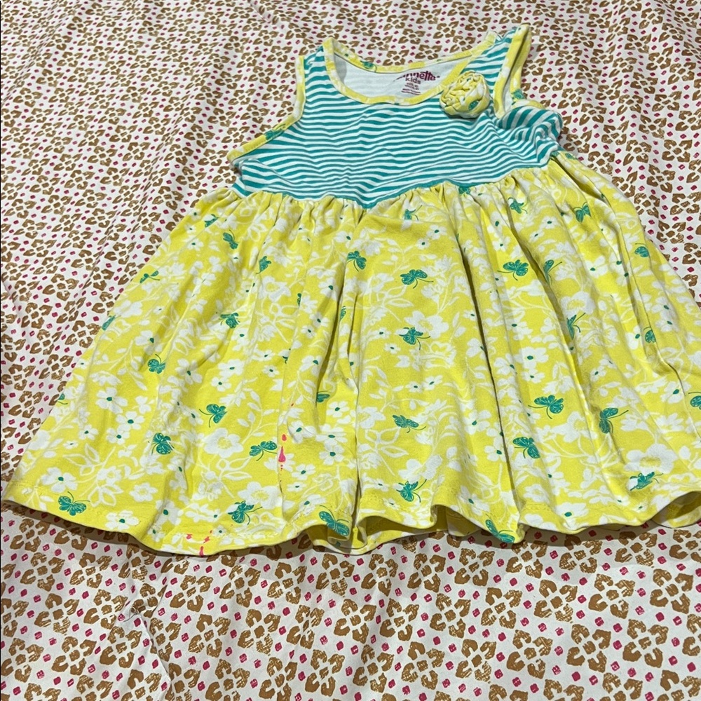Nannette Teal and Yellow Floral Kids Dress